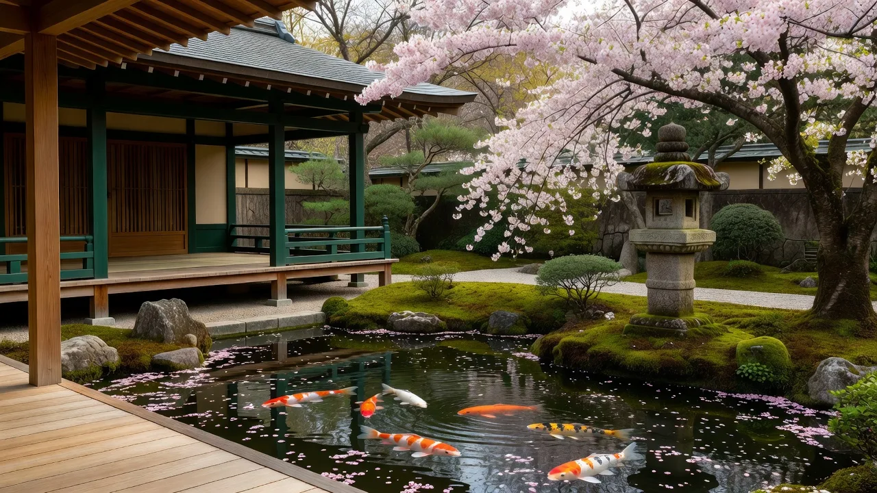 桜の日本庭園